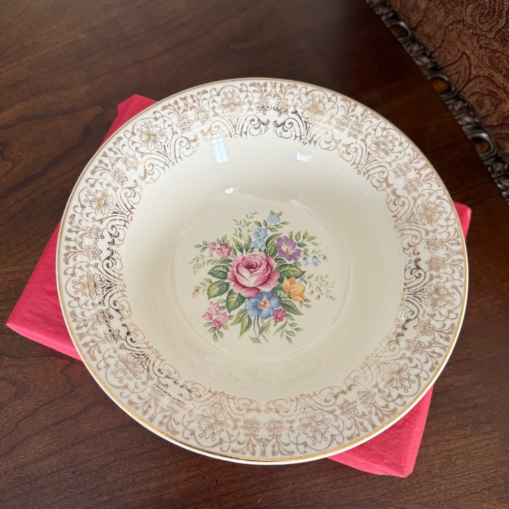 Vintage Limoges Triumph Rosalie Floral & 22k Gold Filigree Rim 8.75” Bowl